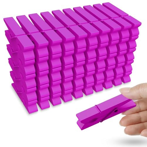 Lot de 50 pinces à linge en bois colorées, 7,4 cm, rose vif, pour clips, photos, décoratives, petites épingles à linge colorées en bois