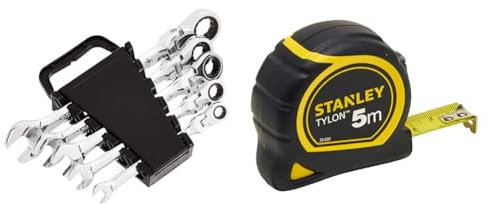 Amazon Basics Lot de 5 clés à cliquet pliables, système métrique & Stanley 1-30-697 - Mètre Tylon Bi matière 5m X 19mm - Ruban Anti-Corrosion - Blocage Du Ruban