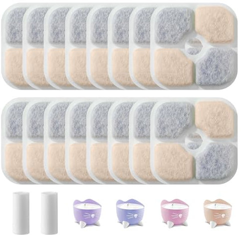 16 Filtre Fontaine Eau Chat et 2 tuyaux pour Fontaine Eau Chat Pixi Filtre Fontaine Chat se compose de carbone activé, de résine et de tissu non tissé, avec un filtre à haute efficacité