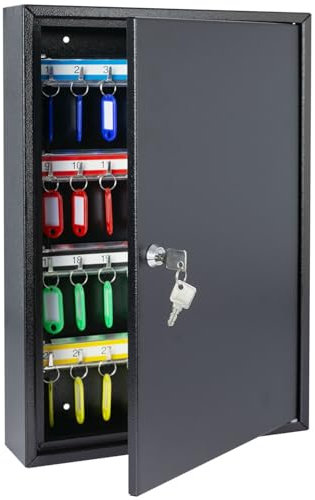 HMF 13564-02 Schlüsselschrank 64 Haken verstellbare Hakenleisten, 45,0 x 30,0 x 8,0 cm, schwarz