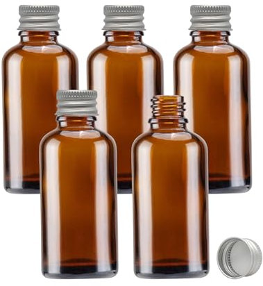 Avalon Cosmetic Packaging Pack of 5 x 100ml Amber Glass Bottles with Airtight Aluminium Lid - Sold Empty - Ideal for Essential Oils, Perfumes, Refills and More