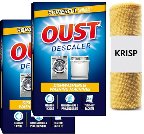 OUST Descaler - All Purpose Limescale Remover, 2 Sachets x 2 Pack (Total 4 Sachets) with Terry Microfiber Cloth