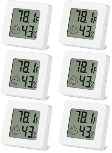 SOBEAU 6 Pezzi Mini Igrometro Termometro Interno, Digitale Monitor di Temperatura e Umidometro, Termometro Igrometro Ambiente per Casa, Garage,Stanza del Bambino, Ufficio (Bianco)