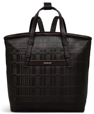 RADLEY London Bridgewater 2.0 Women's Medium Check-embossed Leather Ziptop Backpack Bag, Dark Brown