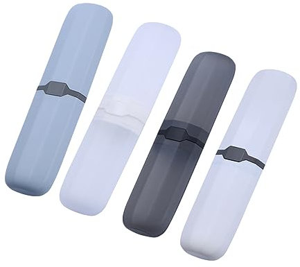 FRCOLOR 4stücke Zahnbürstenetui aus Kunststoff Tragbare Reise-zahnbürstenbox Aufbewahrungshalter für Zahnbürsten und Zahnpasta Schutzhülle für Unterwegs -Pack Weiß Graublau Transparent Sch