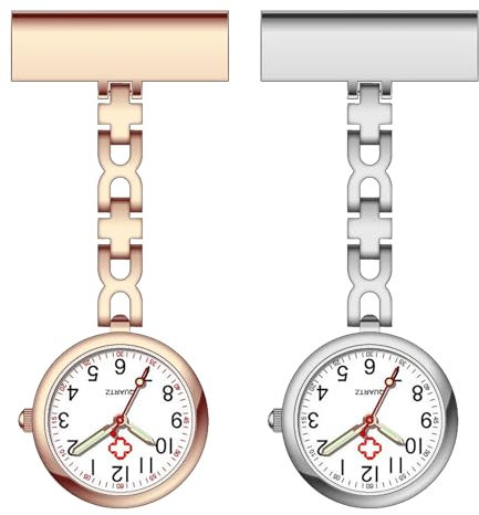 MADGININE 2 PCS Fob Watches for Nurses Nurses Fob Watch with Pin Nurse Watch Infection Control Design Nurse Fob Watch Suitable for Healthcare Nurses Doctors and Nursing Staff (White Steel+Rose Gold)