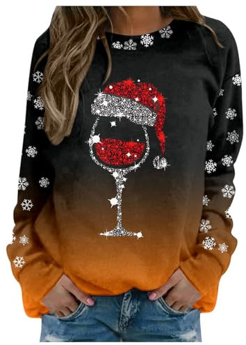 Christmas Sweater Damen Lustiges Rentier Weihnachten Langarm Sportshirt Damen Weihnachtshose Sweatkleid Damen Sommer Leinen Shirt Damen Weihnachtsgeschen Sport Pullover Damen Blau Weiss