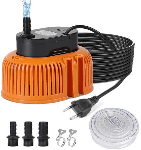 EFUTURETIME Tauchpumpe Klein 75W Schmutzwasser Pumpe 2500 L/H kein Integriert Schwimmerschalter, Schmutzwasserpumpe mit 7.2M Kabel, 3 verschiedene Adapter, 5M Schlauch, 2 Schellen (Orange)