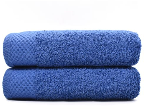HIPERMANTA Pack 2 Toallas 100% Algodon. 500 gr/m2. (2 Toallas Ducha Grande 100x140) Rizo Americano. Alta Absorcion. Suaves y Resistentes. Color Azulón