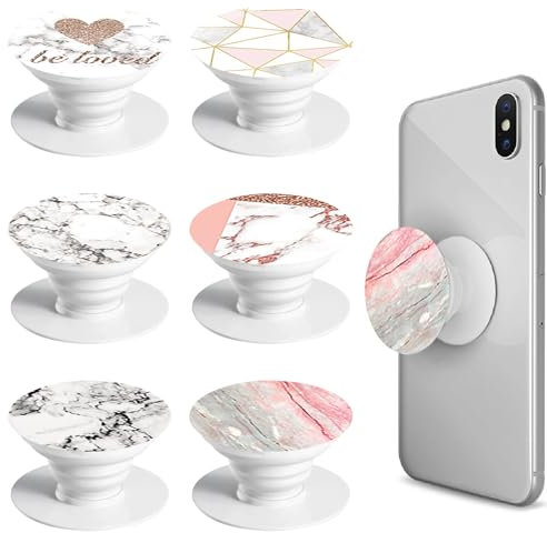 Alovez 6 Stück Handy-Griffe Premium Handy Halterung 360° Drehung Handy Ring Griffhalter Ausziehbarer Sockel und Griff für Smartphones und Tablets mit einem Klappbar und Versenkbar (Marmormuster)