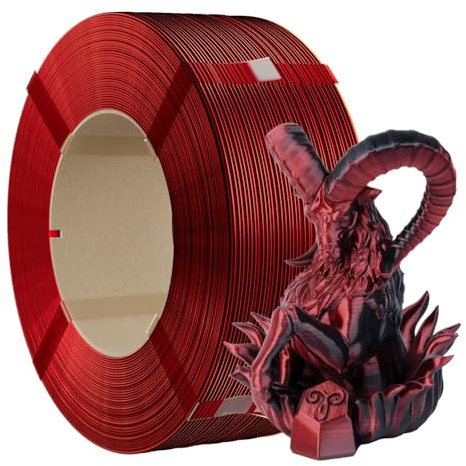 Conjure Seide PLA Refill Filament 1,75 mm Schwarz-Rot 1 kg | Spulenloses Zweifarbig-Filament mit Seidenoptik, Kompatibel mit wiederverwendbaren Spulen, Schwarz-Rot, 1 kg