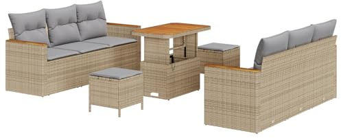 vidaXL 9-teiliges Garten-Sofa-Set mit Kissen in Beige – Modernes, bequemes Rattan-Sofa für deinen Patio oder Balkon. Stilvolles, wetterfestes Lounge-Möbel für entspannte Stunden draußen.