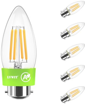 LVWIT B22 Candle Bulb,Ultra-Efficient Light Bulb,40W Bayonet Light Bulbs,2.2W Energy Saving Candle Bulbs, A-Class Warm White Light Bulbs Bayonet,470LM,2700K,Non Dimmable (6PCS,Clear)
