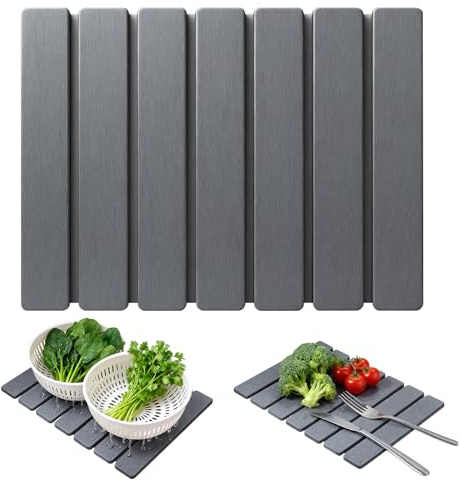 Abtropfmatte Geschirr Stein 40x30cm, Wasserabsorbierende & Schnelltrocknende Kieselgur Matte Küche, Faltbar Rutschfest Abtropfmatte Kieselgur Trockenmatte für Abtropfständer Flaschen Tassen (Grau)