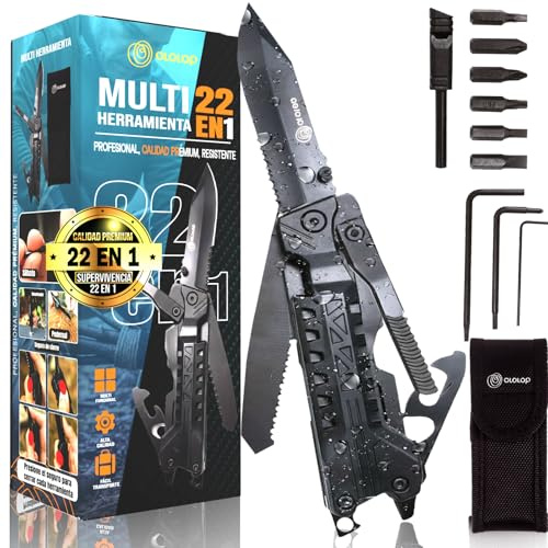 Ololop® Navaja Multiusos 22 en 1 | Multiherramienta de Supervivencia con Funda | Cuchillo Tactico de Calidad | Materiales Premium, Muy Resistente – Regalos Originales para Hombre