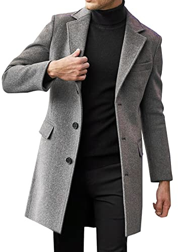 Generisch Manteau d'hiver pour homme grande taille col à revers manches longues veste en cuir rembourré manteau épais veste en peau de mouton, gris, M