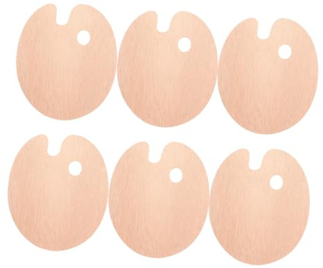 Palette en Bois Ovale d'artiste avec Trou Pouce, Lot de 6 | Plateau de Mélange de Couleurs pour Aquarelle et Peinture à L’huile, Palette Peinture Bois Beige au Grain