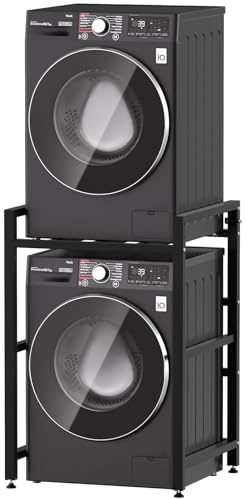 VELPAX Washer Dryer Stand Stacking Kits, 300KG Load Capacity, Robust Carbon Steel Frame with 3 Level Height Adjustment and Anti Slip Mat, for Tumble Dryer and Dishwasher(Black)