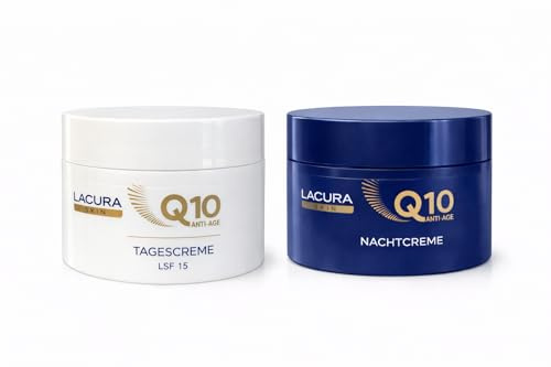 LACURA Skin Q10 Tagescreme & Nachtcreme Set 2 x 50 ml – Anti Age Gesichtspflege mit Q10, Peptid & Feuchtigkeitskomplex – Für reife Haut ab 35+ – Straffende Pflege für Tag und Nacht