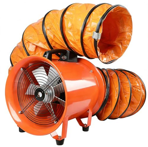 370W Dust Extractor Ventilation Fan, 12300MM Industrial Air Blower Fan Ventilator, Portable 5M Hose Workshop Fume Air Blower PVC Ducting Ventilator, for Basements Workshops Warehouses Factories