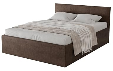 Meblofun Polsterbett DONA mit Kopfteil, 180x200 cm, Doppelbett mit Bettkasten und Lattenrost aus Holz, Velourstoff, Farbe: Braun