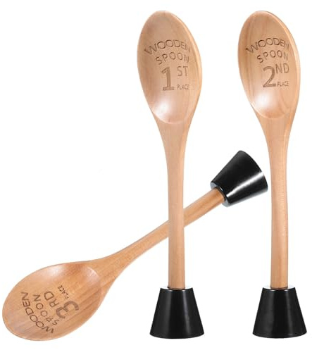 Gadpiparty Trofei Cucchiaio in Legno 3 Pezzi con Base, per Competizioni | Incisione Unica, Accessorio per Cucina, Premio Pratico per Concorsi Culinari, Set Completo con Base