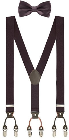 WANYING Herren Gentleman Klassisch 12 * 6,5cm Fliegen & 120 * 3,5cm Y-Form Hosenträger 2 in 1 Set Casual Business - Einfarbig Dunkelbraun