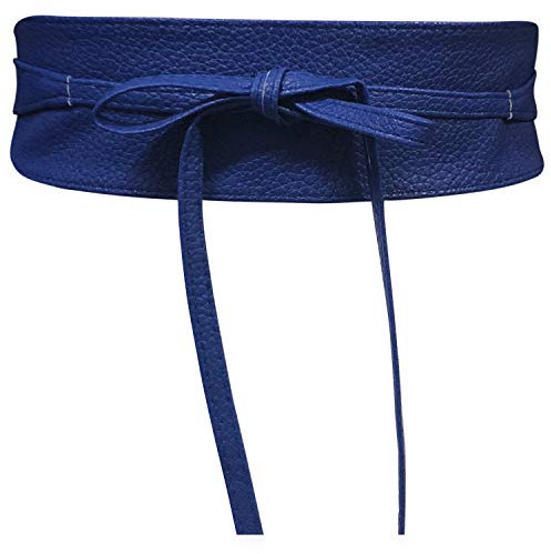 Live It Style It Damen Obi Gürtel breite Spitze Taille Band Kunstleder Cinch binden One Size Boho (Blaues Leder)