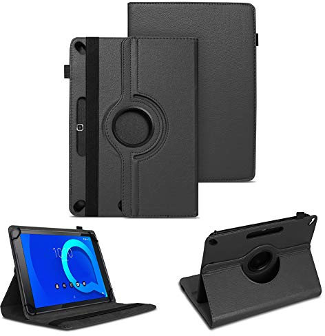 NAUC Tablet Tasche kompatibel für Alcatel 3T 10 Zoll Schutzhülle Universal Kunst-Leder Hülle Standfunktion 360 Drehbar Cover Case, Farben:Schwarz