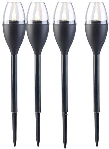 Lunartec Flammen Solarleuchten: 4er-Set Solar-Akku-Gartenfackeln, LED in Flammen-Optik, Flackerlicht (Gartenfackel Solar, Solarleuchten Garten flackernd, Stimmungslicht)