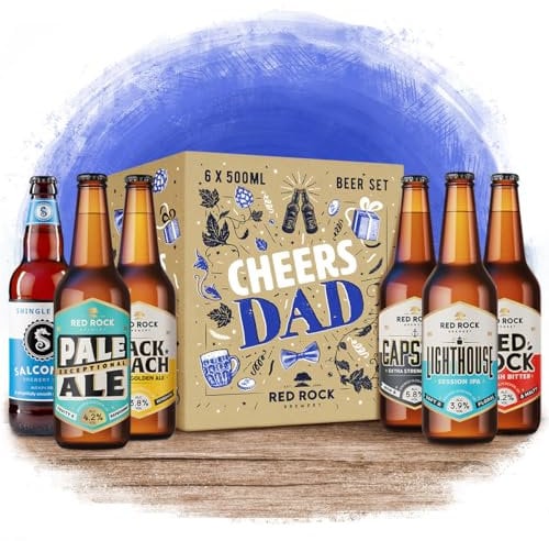 Red Rock Brewery Cheers Dad Mixed Craft Beer Gift Set - 6 Bottles In A Presentation Box – Gift Hamper for Dad On Birthday or Fathers Day