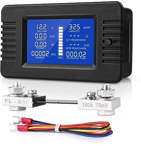 MICTUNING LCD Display DC Battery Monitor Meter 0-200V Voltmeter Ammeter for Cars RV Solar System