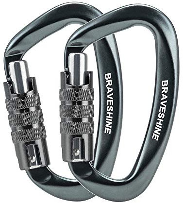 BRAVESHINE 2 Pack Carabiner Clip Heavy Duty, 12KN Auto Locking Carabiner, Twist Lock Carabiner Keyring, D Clips Hook for Hiking, Camping, Hammock, Dog Lead, Swing