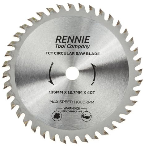 Rennie Tools 135mm x 12.7mm (10mm) Bore x 40T TCT Circular Saw Blade. Wood Cutter Blade. Fits Bosch, Makita, Dewalt Saw Etc. Wood Saw Blade 40 Teeth