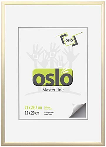 OSLO MasterLine Bilderrahmen 21x30 Din A4 gold matt Aluminium zum Aufstellen und Hängen Fotorahmen Urkundenformat