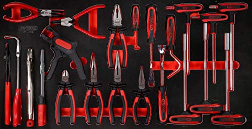 KS Tools 813.0024 Juego llaves acodadas con mango en T y alicates en inserto de gomaespuma, 24 pzs