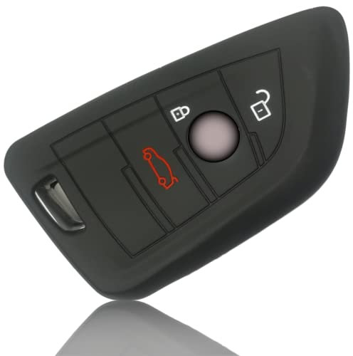 FOAMO Autoschlüssel Hülle kompatibel mit BMW 3-4-Tasten (nur Keyless-Go) - Silikon Schutzhülle Cover Schlüssel-Hülle in Schwarz
