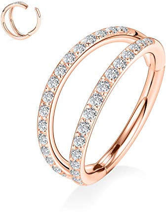 hengkaixuan 16G CZ Nasenringe 316L Septum Ohrmanschette Helix Clicker Klappring Roségold 10mm Unisex Creolen Septum Piercing Schmuck