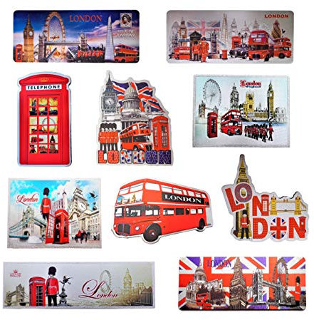 Set of 10 London England Famous Icons Acrylic Foil Fridge Magnets