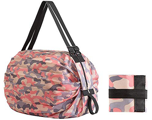 Faltbare Einkaufstaschen, wiederverwendbare Einkaufstasche, praktische Einkaufstasche, Polyester, langlebig, waschbar, große Kapazität, zum Einkaufen Home Travel Outdoor Camping (Rosa Tarnung)
