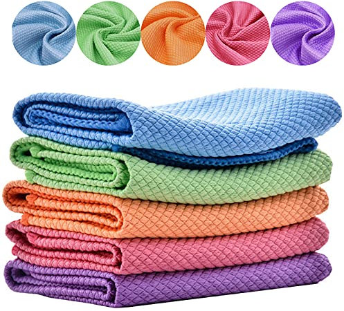10 Pcs Fischschuppen Lappen YUTOU Wiederverwendbar Nanoscale Streak-free Miracle Cleaning Cloths Multifunktion Mikrofaser für Auto Küche Spiegel Geschirrtücher Bad(5 Farben)