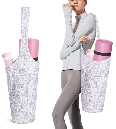 IwIeIaIrI Yoga Mat Bag for Women with Large Size Pocket,Yoga Bag Mat Carrier Holder Fits Most Your Stuff,Yoga Accessories Gifts for Friends(White)