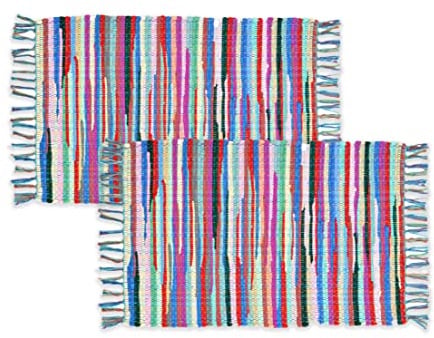 Allure Bath Fashions Hand Made Chindi Rag Rug 100% Recycled Fabrics - Fully Guaranteed (50 x 80cm Fringed, Pack of 2)