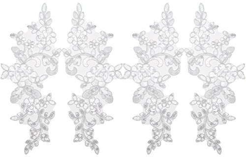 OTOTEC 2 Paar Stickerei Pailletten Spitze Applikationen Spiegel Paar Aufnäher Blume Stoffkragen Patch für Motiv Hochzeitskleid Kleid Brautkleid DIY Handwerk Weiß