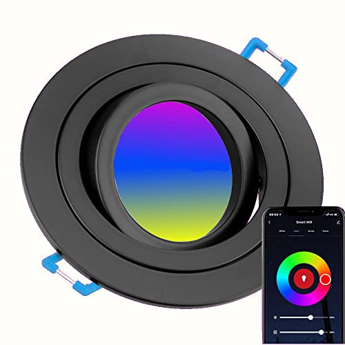 Tevea Premium Dimmbar RGBW Led Einbaustrahler Schwenkbar | GU10 5W 230V austauchbar Led | Smarthome | Wifi control (Matt Schwarz)