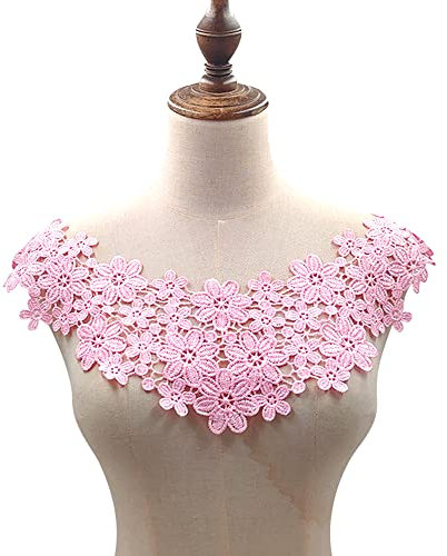 Bestickte Blumen Blüte Spitze Kragen Applikation,Stickerei Spitzenbesatz Häkelspitze Patch Spitzemotiv Applique Patches Einsatzkragen für Nähen Handwerk Kostüm Hochzeitskleid Brautkleid Deko,Rosa A