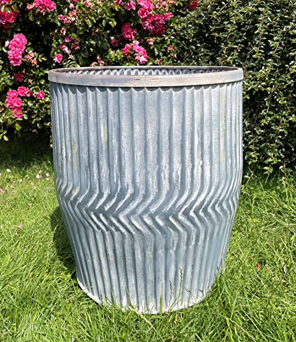 Galvanised Chevron Dolly Tub | Metal Steel Garden Flower Pot Trough Planter M