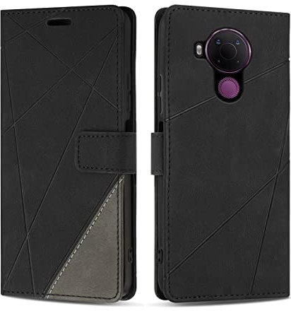SONWO Hülle für Nokia 5.4, Premium PU Leder Handyhülle Flip Case Wallet Lederhülle Silikon Schutzhülle Klapphülle für Nokia 5.4, Schwarz