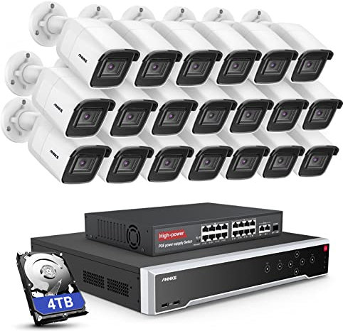 ANNKE 32CH 4 K PoE Überwachungskamera für den Außenbereich, Videoüberwachungs Set H.265+ NVR und 20 Stück 4K Bullet IP-Kamera, Bewegungserkennung, IP67 wasserdicht, Nachtsicht 100 ft, 4TB HDD