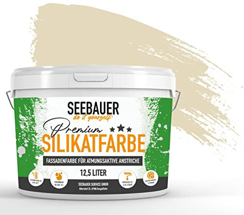 SEEBAUER diy Silikat-Fassadenfarbe Beige 10L für Außen (No. 433 Vanilla Cream) Atmungsaktive Mineralfarbe für Fassaden - Geeignet für Putz, Mauerwerk und Beton